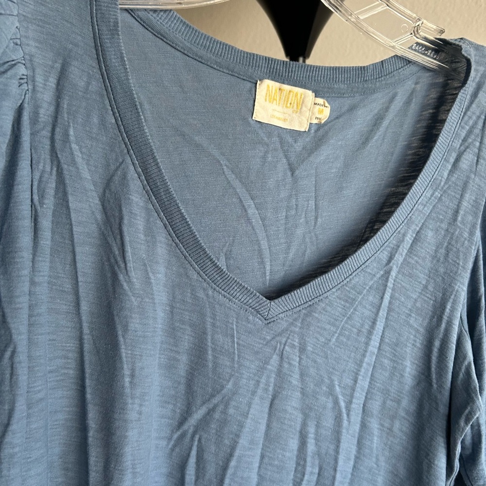 Nation LTD Slate Blue Long Sleeve V-Neck Top - Picture 5 of 7